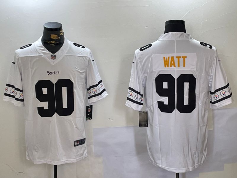 Men Pittsburgh Steelers 90 Watt White 2024 Nike Vapor Limited NFL Jersey style 3